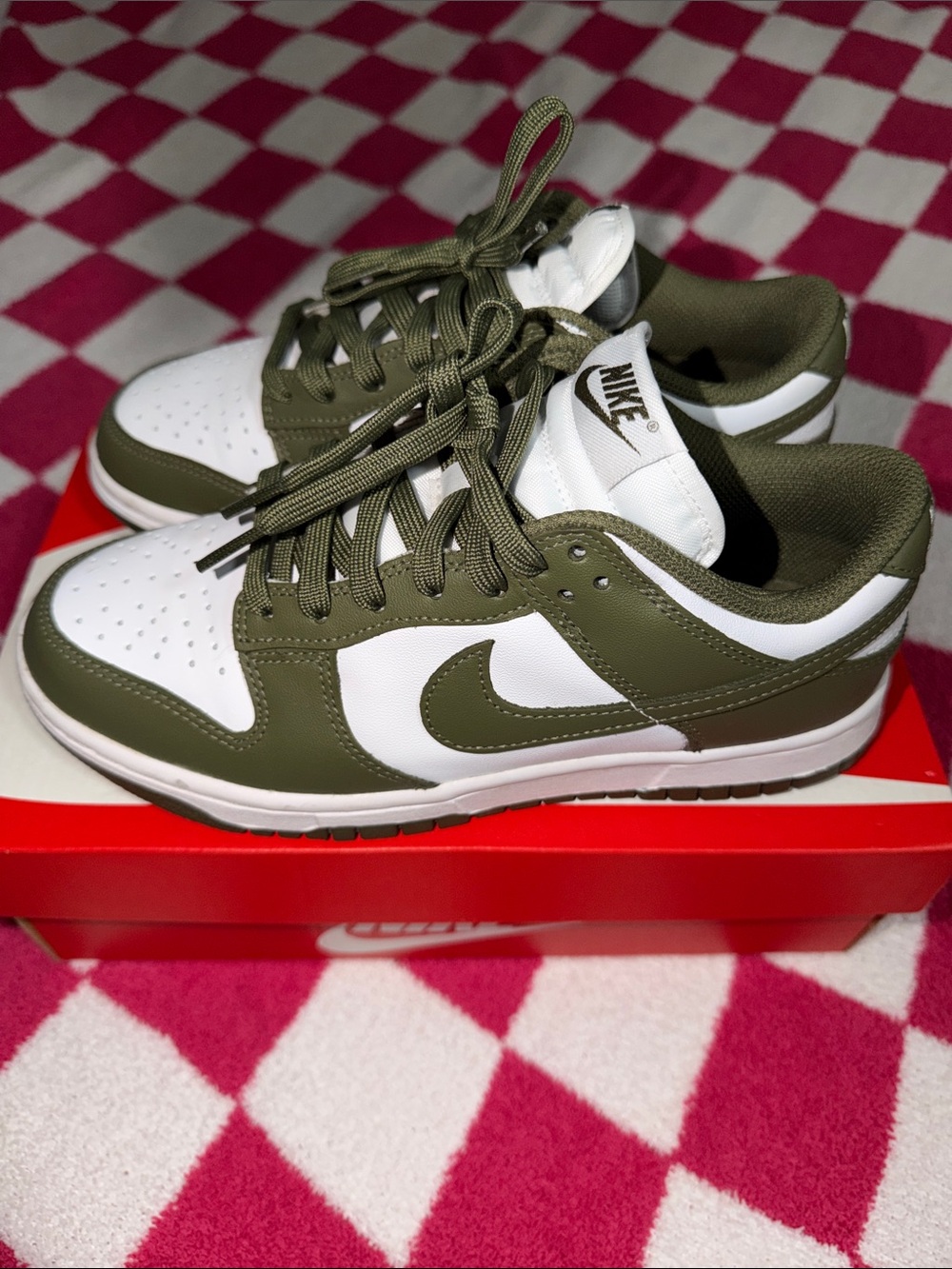 Women Nike Dunk Low Olive and White Sneakers Size 7